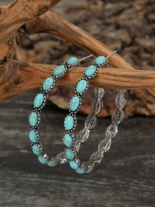 1 Pair Bohemian Synthetic Turquoise Exaggerated C-Shaped Hoop Earrings, Retro Western Style Personalized Large Hoops - C-shaped - View 14