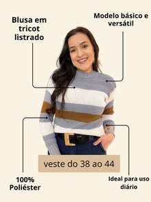 Women's Basic Striped Knit Sweater, Long Sleeve, Comfortable, Soft, Casual, Elegant, Woolen Winter Sweater - Rust Brown - View 2