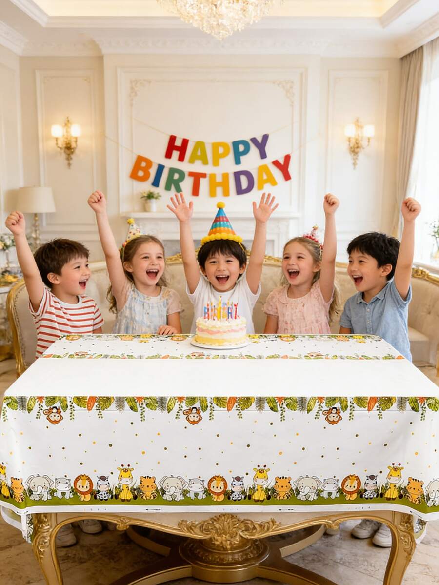 1 chiếc khăn trải bàn bằng nhựa hình động vật, chống thấm nước và chống dầu, thích hợp cho tiệc sinh nhật trẻ em, tiệc mừng em bé và các sự kiện theo chủ đề rừng rậm. - Nhiều màu - Xem 1