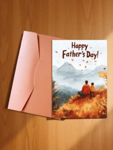 秋日治愈系父亲节贺卡 / 父子共赏秋日美景设计 / 父亲节快乐贺卡，表达对爸爸、爷爷和长辈陪伴与关爱的感激之情 / 适用于父亲节、爸爸生日及其他感恩场合，也适合性格稳定、热爱自然的父亲（包含1张贺卡和1个信封，尺寸：4.3英寸 x 6.3英寸） - 款式二 - 查看 11