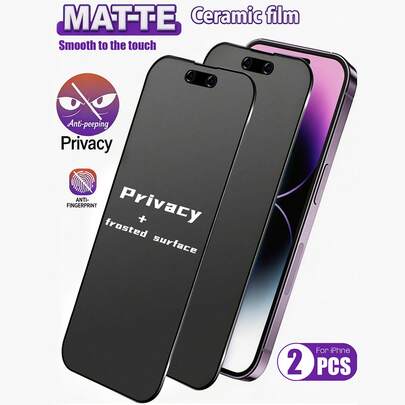 2片装陶瓷磨砂防窥屏保护膜，25°防窥、防眩光、防指纹，9H防刮全覆盖，兼容 17 Pro Max、17 Pro、17 Air、17、16 Pro Max、16 Pro、16、16E、15至11系列以及X系列