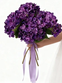 1/3pcs 15.75" Blue Embroidered Artificial Flowers With Stems, Plastic Decorative Balls, Suitable For Office, Party, Wedding, Fake Plants, Spring/Summer Decor, Mother's Day, Father's Day Gifts - Purple - View 3
