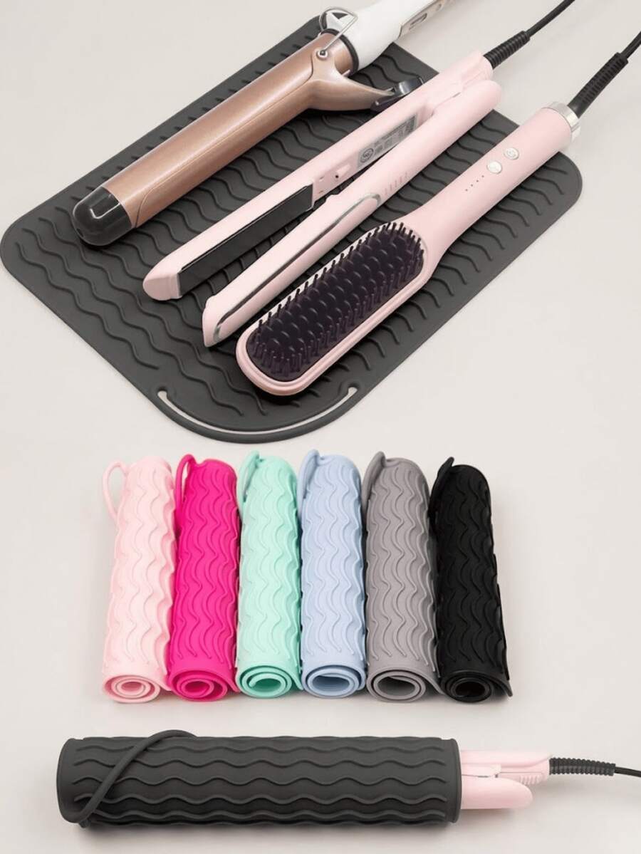 1PC Heat Resistant Silicone Mat And Sleeve For Curling Iron And Hair Straightener Portable Hot Tool Pad With Heat Insulation And Anti Slip Design Protects Surfaces From Heat Damage Foldable And Easy To Store Suitable For Travel And Home Use Also Works As Makeup Brush Holder And Vanity Organizer Durable Flexible And Easy To Clean Ideal For Hair Styling Tools Storage Bathroom Accessories Vanity Decor Desk Organizer Travel Essentials And Beauty Tool Accessories - 彩色 - 查看 1