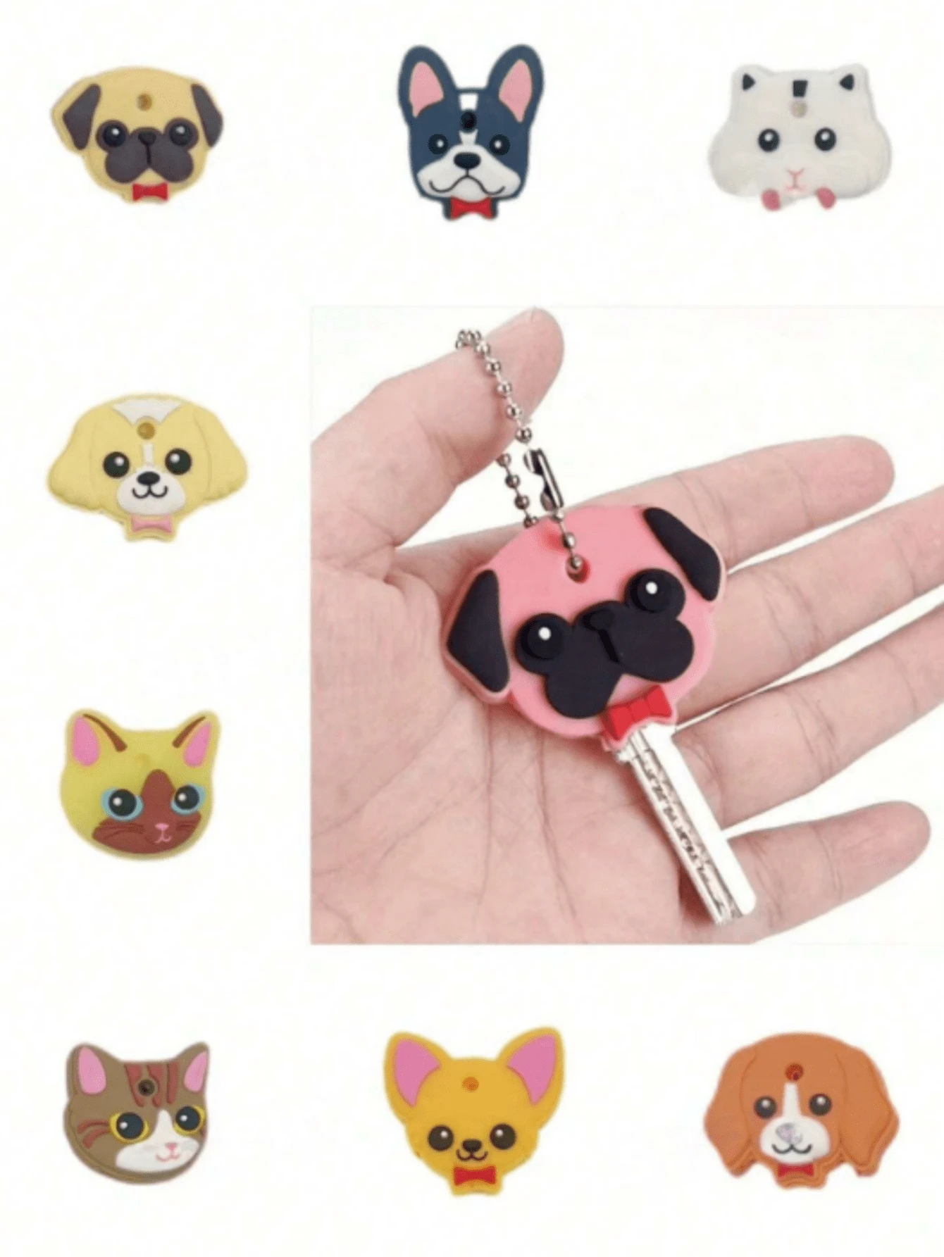 5 piezas, Lindo estuche de animal para llavero, Tapa protectora Llavero Llavero - Multicolor - Ver 1