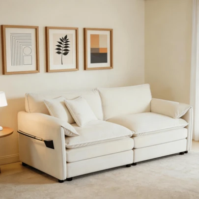 Old:W3163S00004 Oversized Chenille Loveseat Sofa Oversized 2-Seater Small Cloud Couch Modern Comfy Deep Seat Love Seat For Living Room Bedroom Office Apartment DIY Combination Chenille Beige
