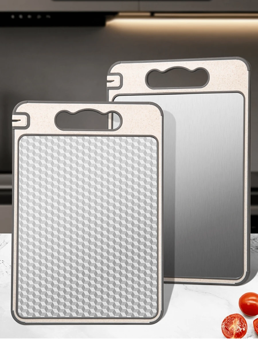 1pc Multifunctional Double-Sided Stainless Steel Defrosting Cutting Board With Sharpener, Textured Surface, Rust-Proof, Anti-Mold TPR Material, Suitable For Home And Outdoor Use