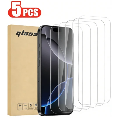 5 Packs For IPhone 17 16 15 14 13 12 11 Pro Max 17e 16e SE3 Se 2 Air 8 7 6 Plus Screen Protector,Tempered Glass Film 9H Hardness,Scratch Resistant,Sensor Protection,Dynamic Island Compatible,Bubble Free,Easy Installation, HD Clear, Case Friendly, Anti-Fingerprint