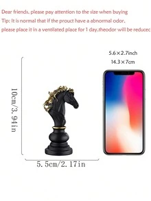 Chess King, Queen, Knight Sculpture Figurine, Home Office Desktop Decor Collectible Gift - Black - View 6