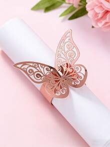 50pcs - These Hollow Butterfly Napkin Rings Are Perfect For Decorating Western-Style Restaurants, And Also Suitable For Parties, Weddings, And Birthday Celebrations. Creative Accessory - Sparkling Pink Napkin Ring - View 8