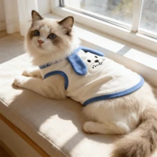 GDTME Cute Cartoon Dog Vest Breathable Pet Tank Top With Blue Trim D-Ring Leash Hole Summer Pet Outfit For Small Dogs Cats Puppy Kitten Daily Walks Casual Wear Pets Pet Clothes Dog Stuff Dog Supplies - Blue - View 6