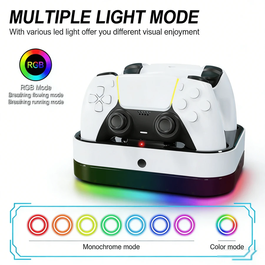 RGB Charging Dock, Dual Controller Fast Charging Station, Fully Charges In 2.5 Hours, Overcharge Protection, Compatible With Dual Sense/Elite Controller, Smart Status Indicator