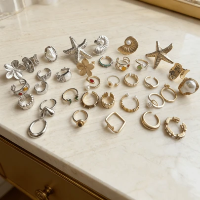 10pcs Asymmetrical Shaped Vintage Metal Ring Set, Exaggerated Geometric Ring Set