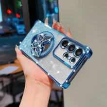 串珠手鍊+奢華閃亮漸層化妝鏡蝴蝶防震電鍍手機殼，耐摔防摔，適用於 iPhone 17/16/15/14/13/12/11/XS MAX/XR/8/7/6、Galaxy S26/S25/S24/S23/A07/A17/A26/A37/A36/A57/A56/A73、Galaxy Note、Note、9/12/13C/14C/15C/A3/A5、Honor MOTO RENO - 藍色 - 查看 3
