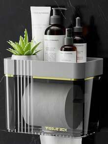 1pc Wall Mounted Tissue Storage Box Bathroom Decor Fall Decor - Grey - View 9