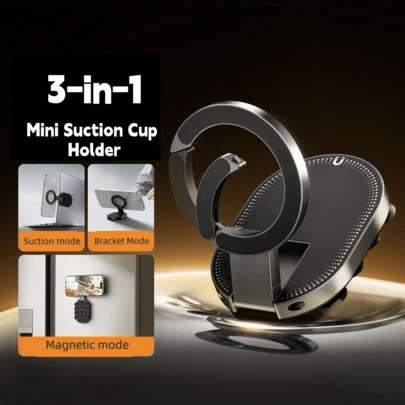3-In-1 Magnetic Phone Holder With Suction Cup & Carabiner, Foldable Rotatable Phone Stand