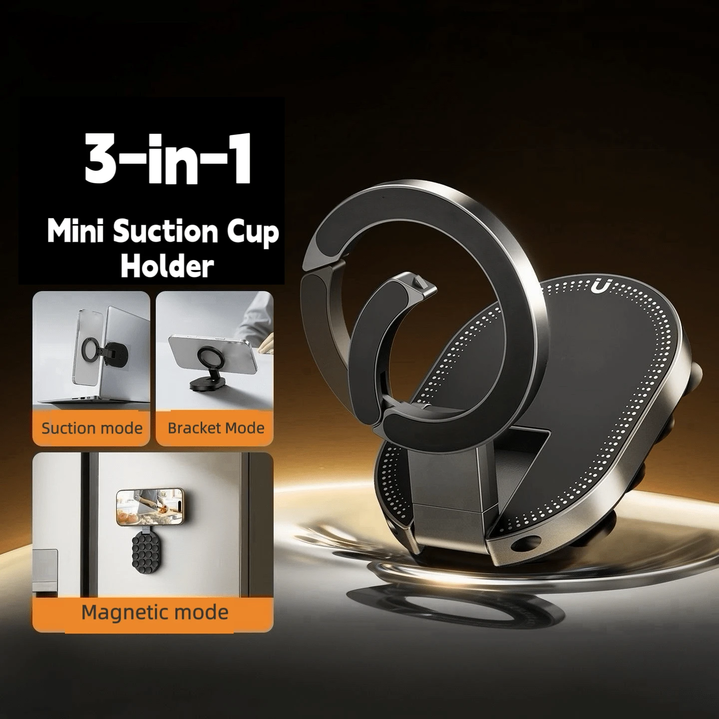 Giá đỡ điện thoại từ tính 3 trong 1 với đế hút và móc khóa, giá đỡ điện thoại có thể gập lại và xoay được.