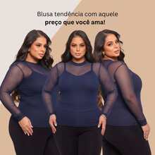 Women's Long-Sleeved Transparent Tulle Blouse - Versatile - Azul Marino - Ver 4