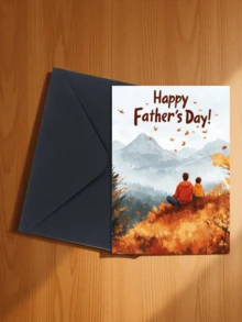 秋日治愈系父亲节贺卡 / 父子共赏秋日美景设计 / 父亲节快乐贺卡，表达对爸爸、爷爷和长辈陪伴与关爱的感激之情 / 适用于父亲节、爸爸生日及其他感恩场合，也适合性格稳定、热爱自然的父亲（包含1张贺卡和1个信封，尺寸：4.3英寸 x 6.3英寸） - 款式二 - 查看 14