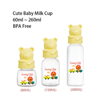 Bộ 3 bình sữa cho bé, núm vú chống đầy hơi, dung tích 60ml/150ml/260ml, chống rơi vỡ và chịu nhiệt, nắp hình gấu hoạt hình, bình sữa nhiều giai đoạn cho trẻ sơ sinh.