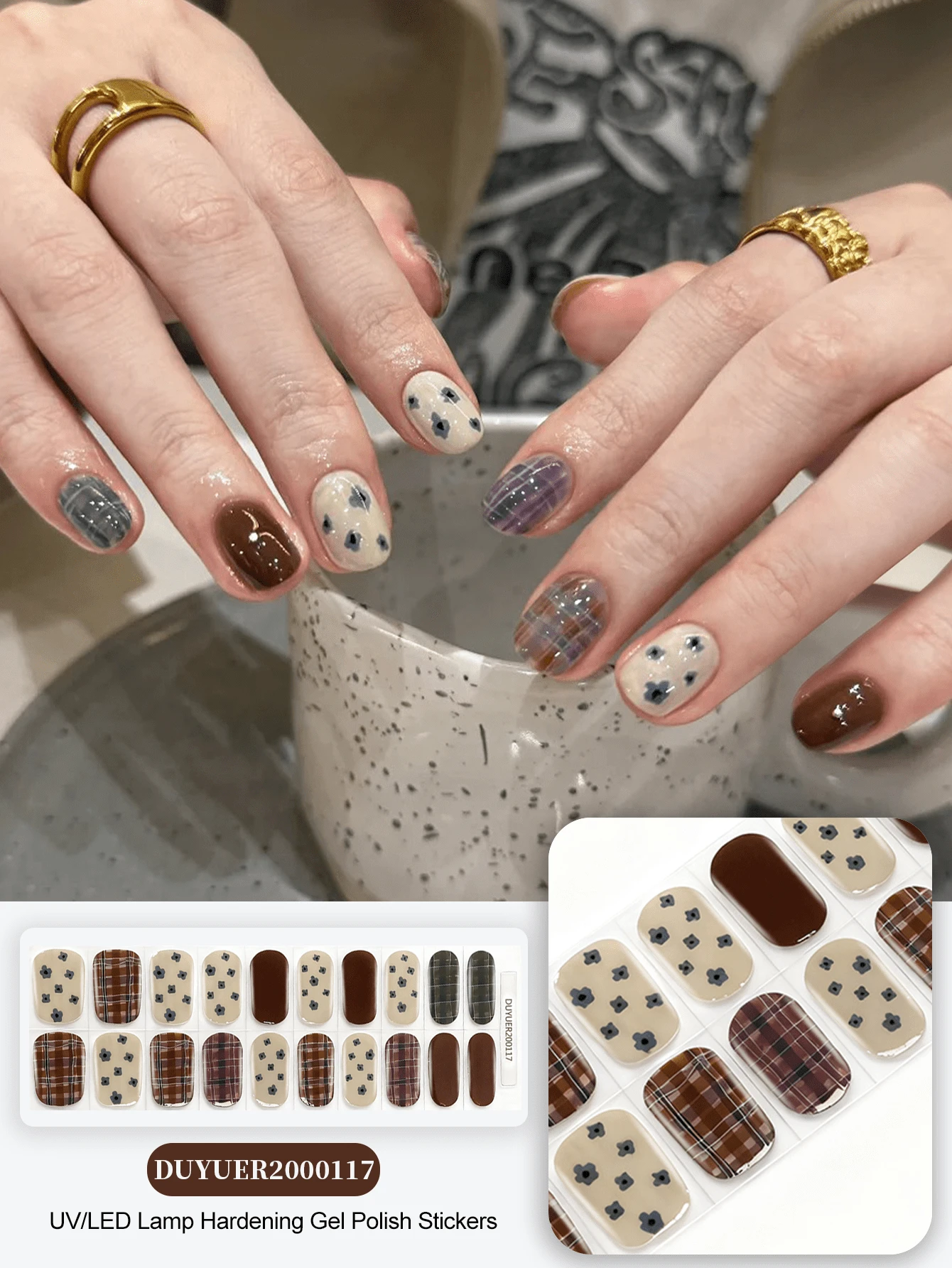 20 miếng dán móng tay gel bán khô, chất lượng cao cấp, bền bỉ, dễ dán và gỡ bỏ, cần dùng đèn UV để làm khô.