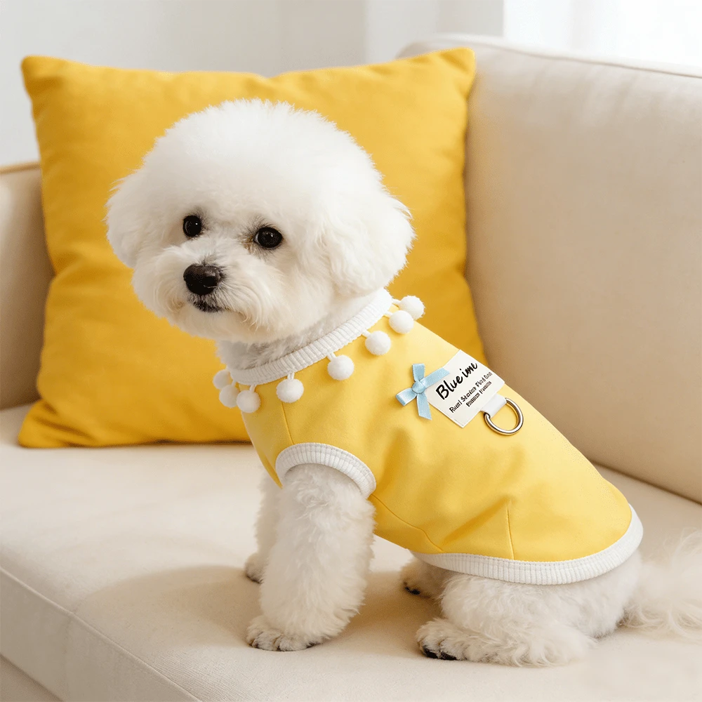 GDTME Cute Cartoon Dog Vest Breathable Pet Tank Top With Blue Trim D-Ring Leash Hole Summer Pet Outfit For Small Dogs Cats Puppy Kitten Daily Walks Casual Wear Pets Pet Clothes Dog Stuff Dog Supplies - Blue - View 1