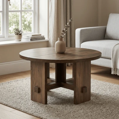 Tribesigns Round Coffee Table For Living Room, 31.5-Inch Small Circle Center Table With Pedestal, Modern Farmhouse Wooden Accent Sofa Side Table For Living Room, Bedroom, Office, Easy Assembly, Brown