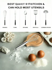 Giá đỡ muỗng bằng gỗ keo 1/2 inch, giá để muỗng trên mặt bàn bếp có chân đế silicon chống trượt, dùng cho các dụng cụ nhà bếp như muỗng canh, muỗng cà phê, muỗng nấu ăn, thìa xới, kẹp gắp, v.v. - Màu gỗ - Xem 4