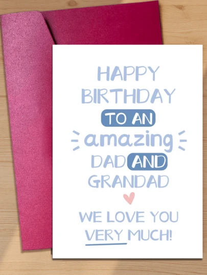 Refreshing And Minimalist Birthday Card/Light Blue And Navy Color Blocking With Handwritten Font/Blessing Design For Remarkable Dad And Grandpa/Whole Family Expressing Love And Tenderness To Elders/Suitable For Father's/Grandfather's Birthday, Also Can Be Used As A Gift For Father's Day, Thanksgiving, Etc. (Includes 1 Card And 1 Envelope, 4.3 Inches X 6.3 Inches)