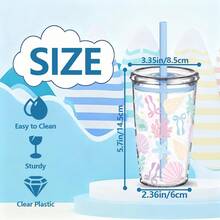 HILAKE 1pc, 16oz Cute Blue Shell Water Bottle – Ocean Design Bottle, Ideal For Iced Coffee, Lemonade, And Smoothies. Perfect For Beach, Pool, School, Travel, And Daily Use. A Lovely Summer Gift For Holidays, Birthdays – Must-Have Summer Essential. - Multicolor - View 4