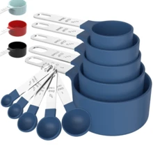 10pcs Measuring Cup & Spoon Set, Nested Measuring Cups, Stainless Steel Handles, Stackable, For Measuring Dry & Wet Ingredients, Small Tea Spoon - Plastic Head - Multicolor - View 11