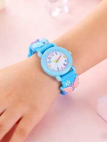 New Cartoon Butterfly Children's Watch, Quartz Electronic Watch With Colorful Numerals, Gift For Little Girls - Blue - View 6