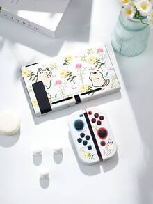 可爱白猫雏菊印花保护壳，兼容新款Switch 2 (2025)、Switch NS/Switch OLED/Lite，适用于Switch 2游戏机配件，全套包含收纳袋、卡槽底壳、Switch保护壳，是送给Switch玩家的浪漫礼物，也是送给孩子/家人的礼物。 - 彩色 - 查看 3