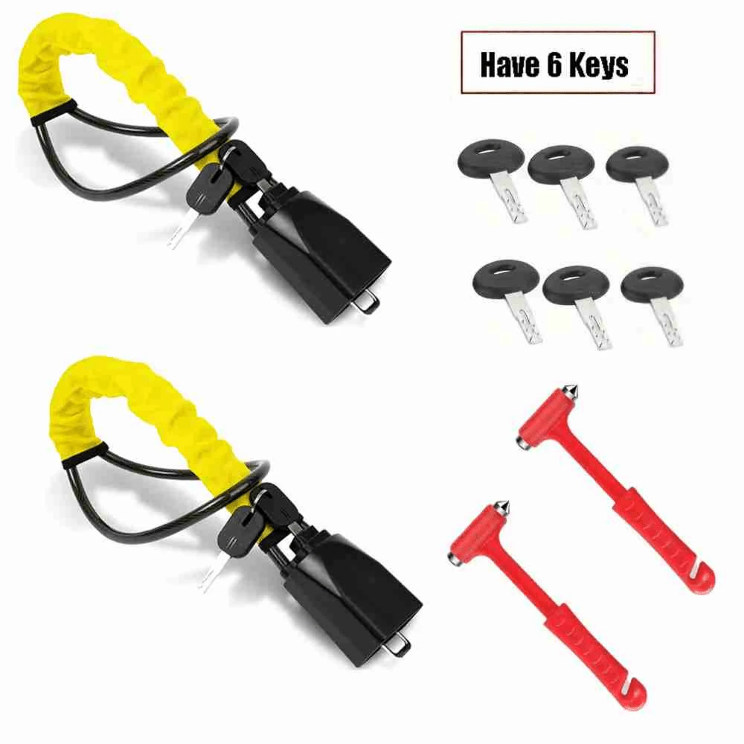 DualGuard Car Steering Wheel & Seat Belt Lock - 17" Universal Anti-Theft Device For Vehicles, SUVs, Golf Carts | Compact & Lightweight Security Lock With Multi-Function Keys (Yellow) - 黃色的 - 查看 1