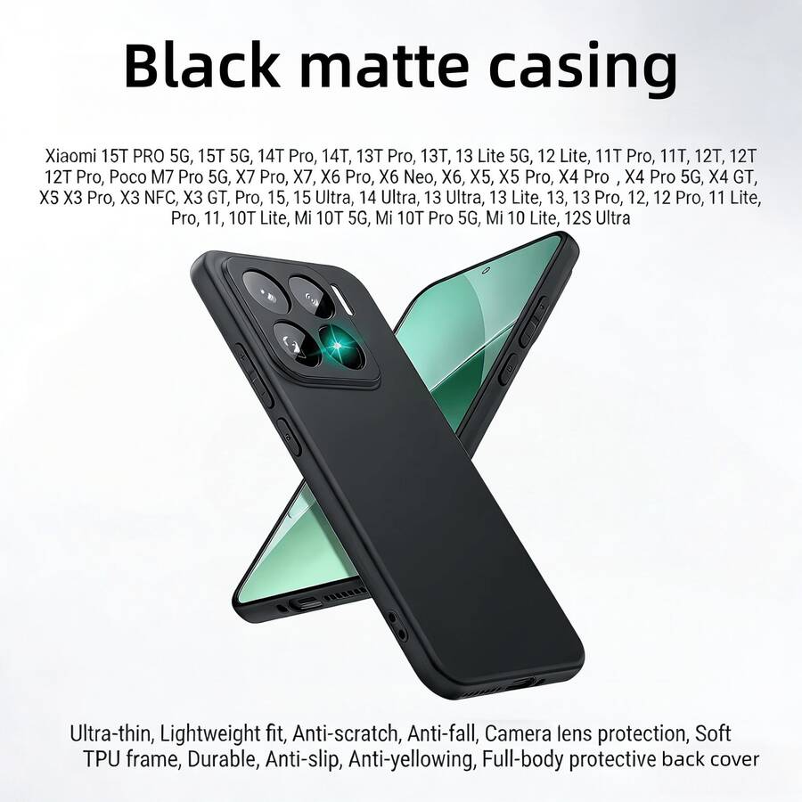 Compatible With Xiaomi, Black Matte Shell, Ultra-Thin, Slim Fit, Scratch-Resistant, Anti-Fall, Camera Lens Protection, Soft TPU Frame, Durable, Anti-Slip, Anti-Yellowing, Full Body Protection Back Cover - Black - View 1