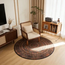 1 Peça Tapete Redondo Vintage Mandala, Tapete Circular Geométrico Boêmio, Cor Escura Desgastada Adequada para Sala de Estar, Quarto, Escritório, Closet, Lateral do Sofá, Estilo Marroquino, Decoração de Showroom, Lavável - A - Visão 3