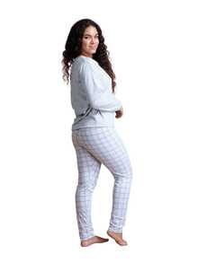Women's Plaid Pajama Set With Long-Sleeved Top And Long Pants. - Xám - Xem 5