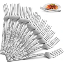 4/8/12件套时尚锤纹餐叉，优质不锈钢餐叉，沙拉叉，适用于面包/意大利面/牛肉，家用/餐厅配件，镜面抛光，可用洗碗机清洗。 - 銀色 - 查看 11