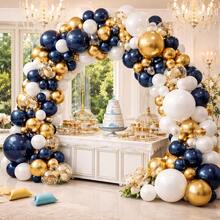 Cobalt Blue And White Balloons Kit 140 Balloons Items + 5m Ribbon Metallic Gold Balloon Plain Balloon For Arch Deconstructed Chrome Balloon Party Decoration 6" 8" 10" Inches - 彩色 - 查看 2