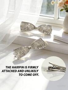 3 pezzi/Set Accessori per capelli con fiocco: include uno specchio pieghevole placcato con fiocco e un pettine, e una molletta laterale con farfalla di strass - perfetto per uso quotidiano, viaggi, fotografia, appuntamenti o regali, estate, vacanze, molletta per capelli, accessorio per capelli, mollette per capelli - Argento - Visualizzare 4