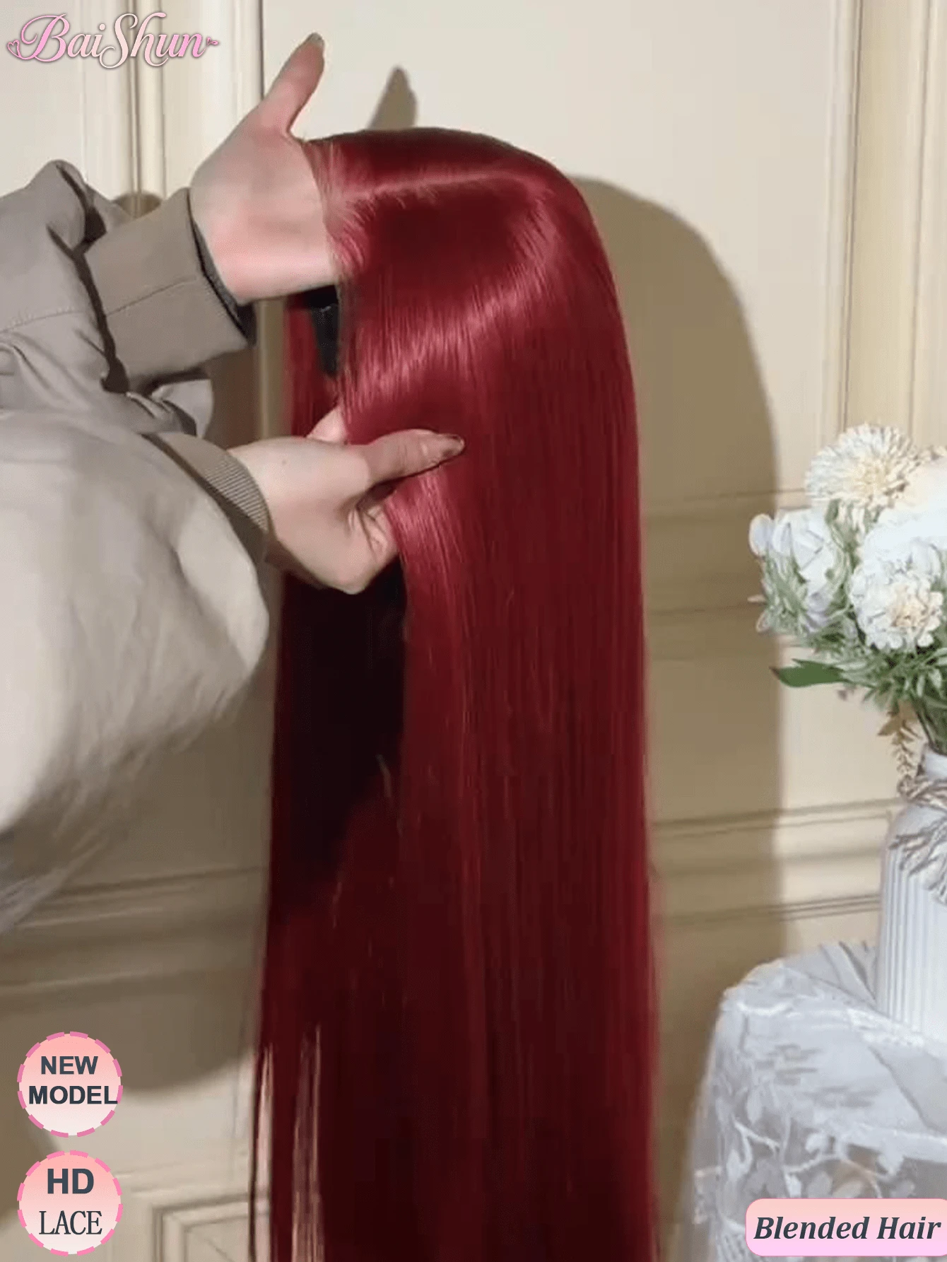 Perruque frontale en dentelle HD 13x4 en cheveux vierges brésiliens, densité de 200%, #99J Bourgogne, cheveux raides pré-épilés avec des cheveux bébé. Perruque sans colle en cheveux humains mélangés, ligne de cheveux naturelle pour femmes