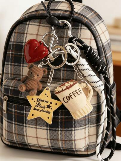 1 יחידות מחזיק מפתחות חמודים עם דוב וכוס קפה לנשים, תליון תיק בד עם כוכב בצורת דוב כוס, תליון תיק לב אדום רומנטי עם כוכב, מחזיק מפתחות מחבל קלוע, תליון לתיק גב Y2k, לתיקים יד, ארנקים, תרמילים, תיקי נסיעה, מחזיק מפתחות דקורטיבי, מתאים לחדר כושר, לכיתה, משחקים תואמים, שימוש יומיומי ומתנות, אביזר אופנתי לנשים, מתנה מושלמת לחג המולד, יום האהבה, ימי הולדת והחזרה לבית הספר