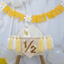 1/2/3 Peças Decorações de Festa de Aniversário com Tema de Margarida, Faixa de Cadeira Alta de Meio Aniversário, Bandeirinha de Meio Aniversário, Chapéu de Cone de 1/2 Ano, Decorações de Festa de Aniversário de 6 Meses, Decoração de Celebração de Feriado, Decorações de Aniversário com Borlas Brancas & Amarelas, Bandeirinha de Aniversário, Presente de Aniversário, Conjunto de Decoração de Aniversário Estilo Boêmio, Suprimentos para Festa - Vários estilos - Visão 4