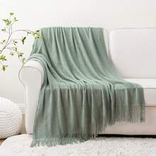 Lightweight Knitted Blanket, Suitable For Camping, Air-Conditioned Rooms, Shawl, Spring/Summer - Mint Green - View 6