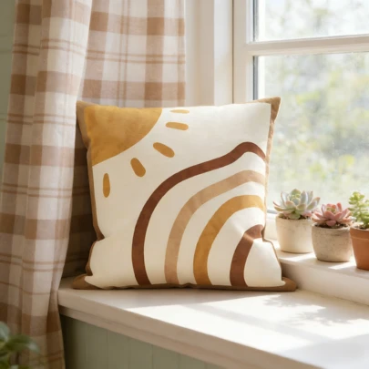 Bộ 1/2/4 vỏ gối in họa tiết mặt trời và cầu vồng phong cách Bohemian, kích thước 17.7x17.7 inch, vỏ gối trang trí tối giản tông màu đất cho ghế sofa, giường, phòng khách, chất liệu vải mềm mại.