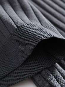 Suéter de punto de manga corta con cuello vuelto de unicolor para hombre - Gris Oscuro - Ver 5