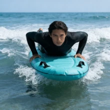 1pc Lake Blue Inflatable Surfboard, Universal Adult Portable Floating Board, Beach & Pool Surfing & Water Sliding Device, Tear-Resistant & Wear-Resistant, Waterproof & UV-Resistant, Stable Structure After Inflation, Ergonomic Arc Design Fits Body Curve, Black Woven Side Handles For Grip & Stability, Quick Inflation Valve - Multicolor - View 4