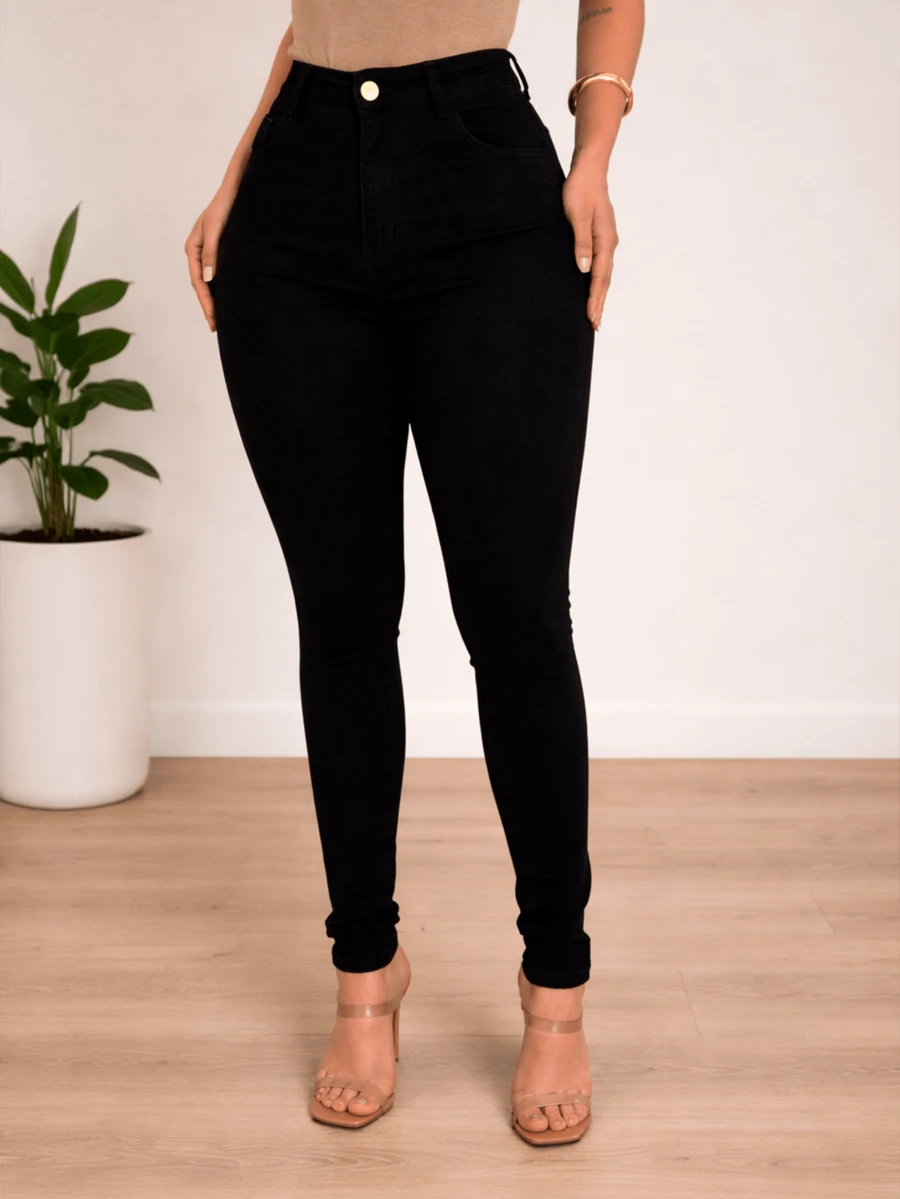 Premium Softened Skinny Jeans, High-Waisted Shaping, Butt-Lifting With Lycra - 黑色的 - 查看 1