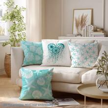 MEMNUN 4件套夏季蓝绿色海星、贝壳、水母、珊瑚印花枕套【不含枕芯】，尺寸：17.7*17.7英寸（45*45厘米）/19.69*19.69英寸（50*50厘米）/15.75*15.75英寸（40*40厘米），【单面印花】，涤纶材质，清新海洋风装饰抱枕套，适用于沙发、床、客厅、卧室、汽车、办公室、酒店等场所，四季皆宜，是馈赠亲朋好友的完美礼物。 - 彩色 - 查看 12