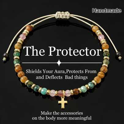 1 pieza Brazalete bohemio vintage con cuentas y piedras naturales, que simboliza protección y aleja la energía negativa, adecuado para uso diario, reuniones, fiestas, regalo para familia, madre, amigos, novia, cumpleaños, vacaciones, Año Nuevo