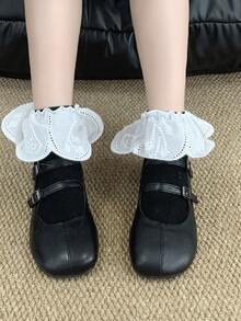 半双装百搭黑白荷叶蕾丝中筒袜，四季皆宜 - 彩色 - 查看 4